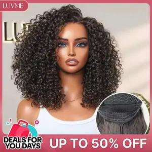 LUVME Fluffy Kinky Curl Glueless Wig 5x5 Closure 220% Density 100% Human Hair Put On and Go Pre-bleached Pre-pluck Pre-cut #DealsForYouDays