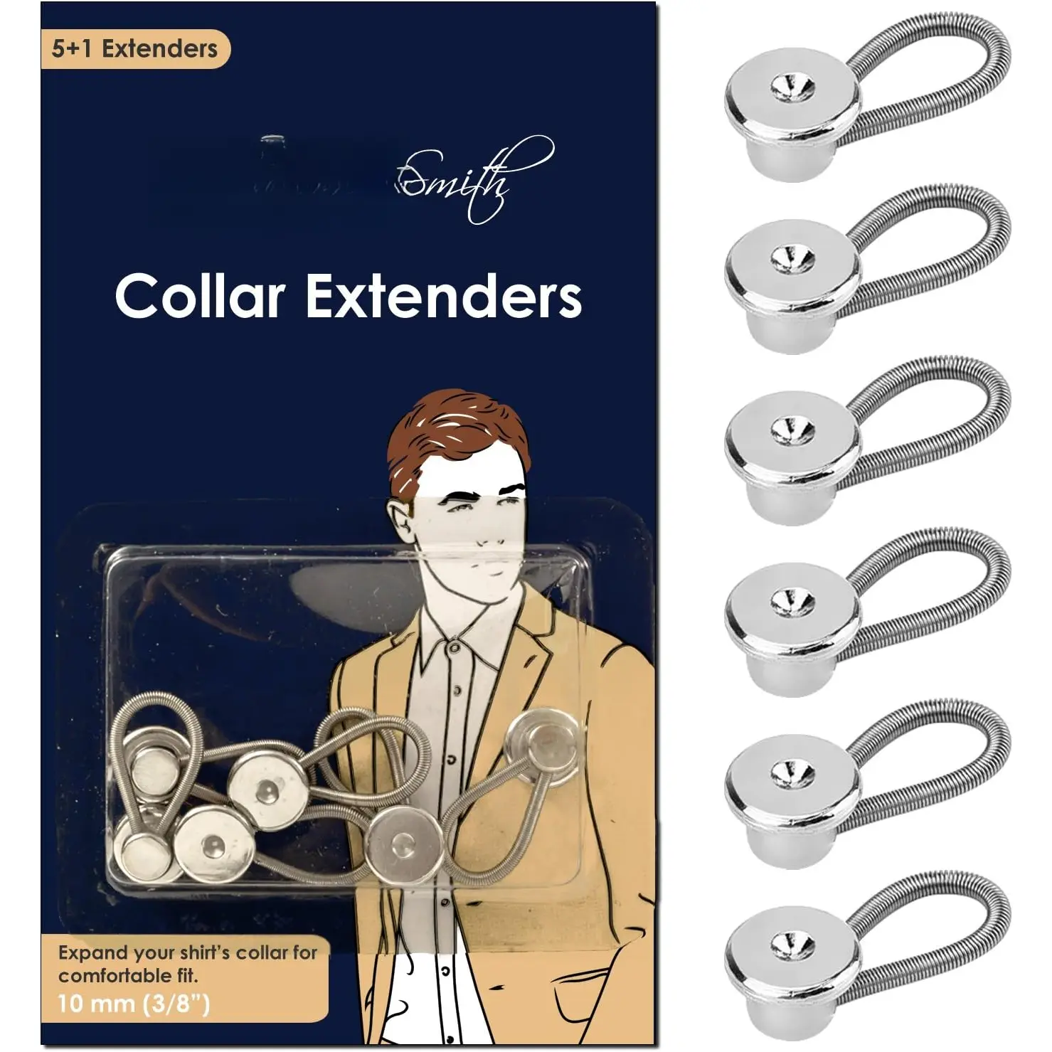 Collar Extenders/Neck Extender/Wonder Button for 1/2 Size Expansion of Men Dress Shirts, 5 +1 Pack, 3/8"