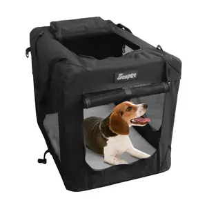 212 MAIN Soft Large Black Dog Crate - Collapsible Bars, 3 Doors, Steel Frame, Adjustable Strap, Portable Pet Carrier, Collapsible Kennels