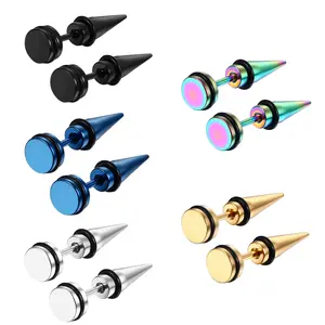 OIDEA 5 Pairs Stainless Steel Spike Cone Rivet Stud Earrings Punk Hip Hop Set for Men Women Mixed Color