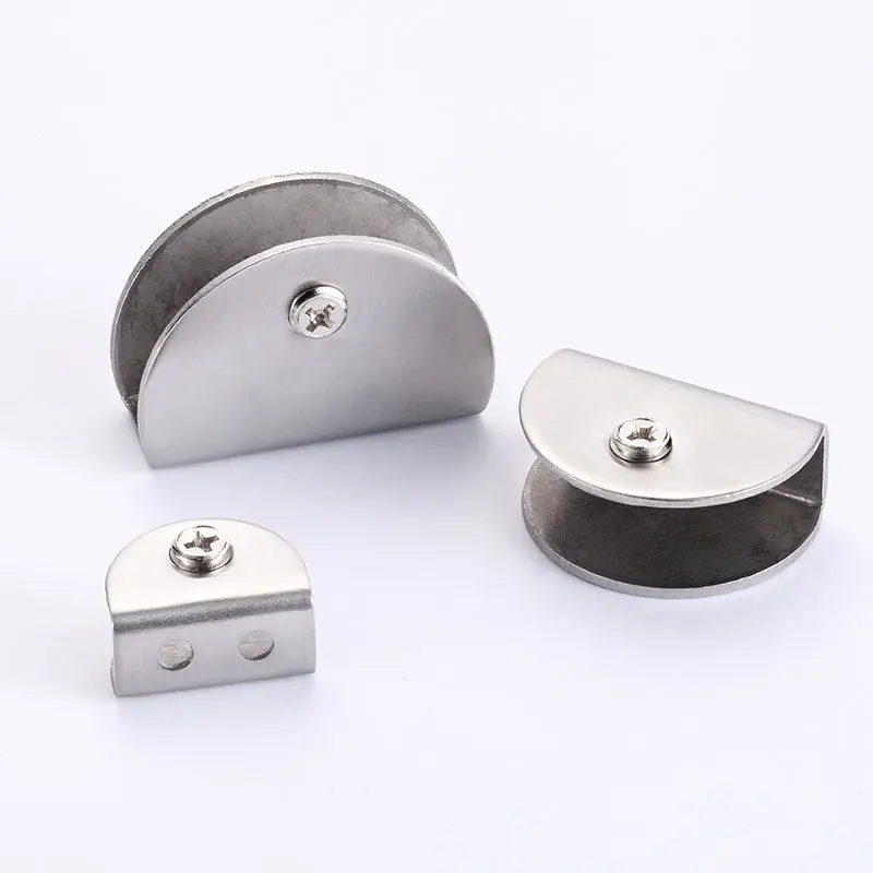 Square U-shaped clamp, thickened stainless steel glass clamp, shower room glass partition support, semi-circular square glass fixing clamp
