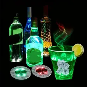50Pcs Light Up Coasters Decorative LED Sticker Coaster Tray Strobe Glow-in-the-Dark Party Supplies Set for Bachelorette Parties Concerts Birthdays Graduation Nights Weddings and more Funny Gift - Tableware