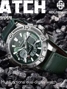 Industrial Style Quartz Watch, Men's Multifunctional Waterproof Watch, Electronic Digital Dial, Round Face, Alloy Case, Silver Oxide Battery