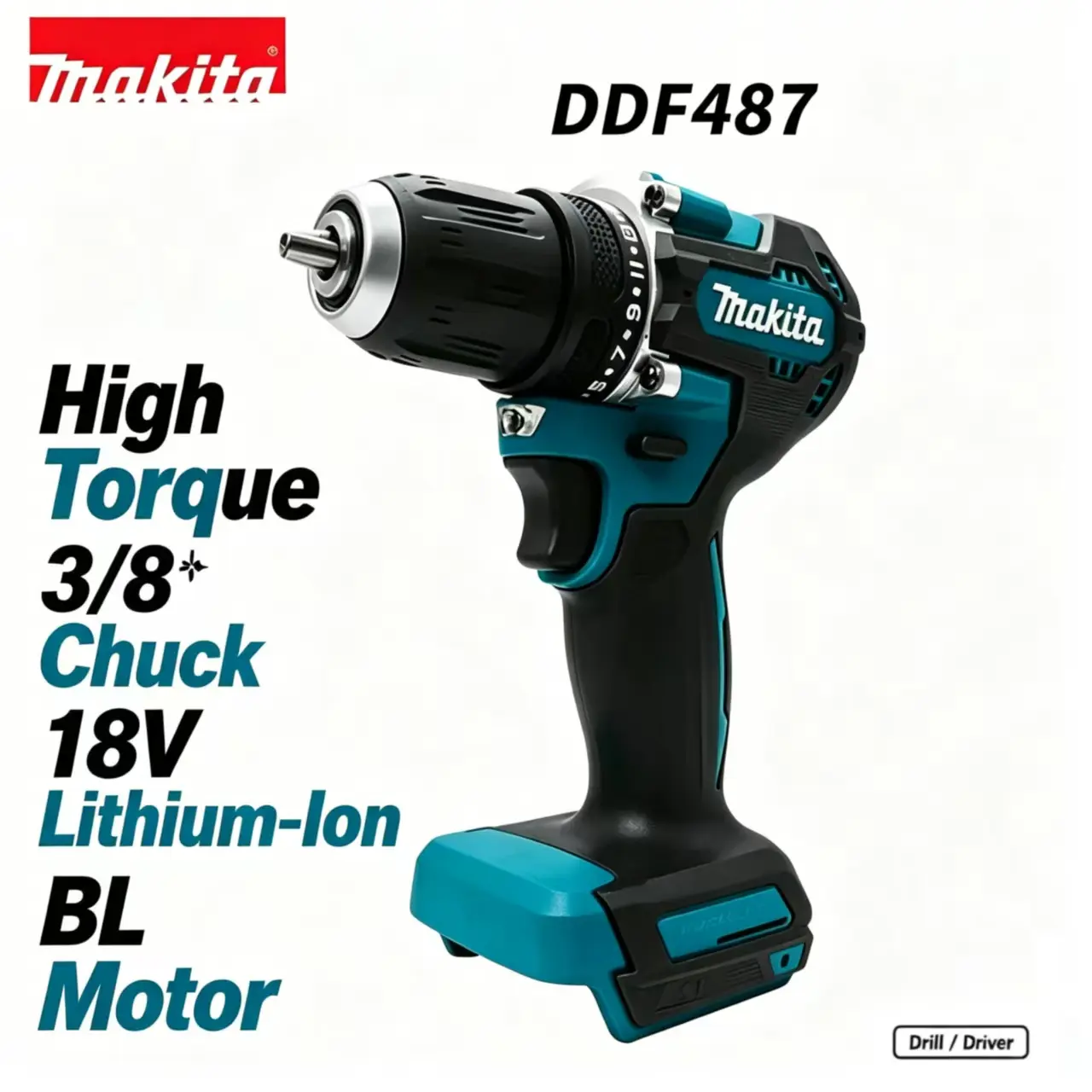 Makita DDF487 Cordless Drill/Driver Power Tool - 3/8" Keyless Chuck, Powerful Performance, Batteries-Included, for Woodworking, Home Improvement, DIY Projects