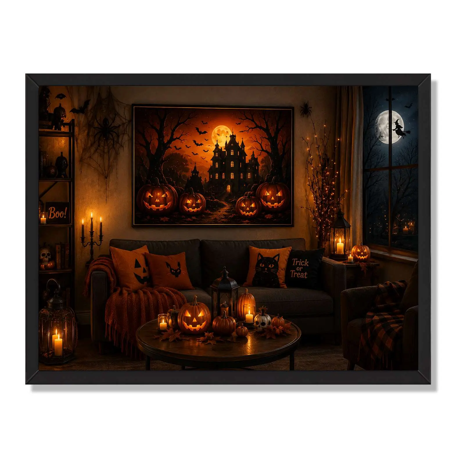 Halloween Wall Art Canvas Print - Spooky Haunted House Pumpkin Artwork, Gothic Fall Home Decor for Living Room, Bedroom, Artistic