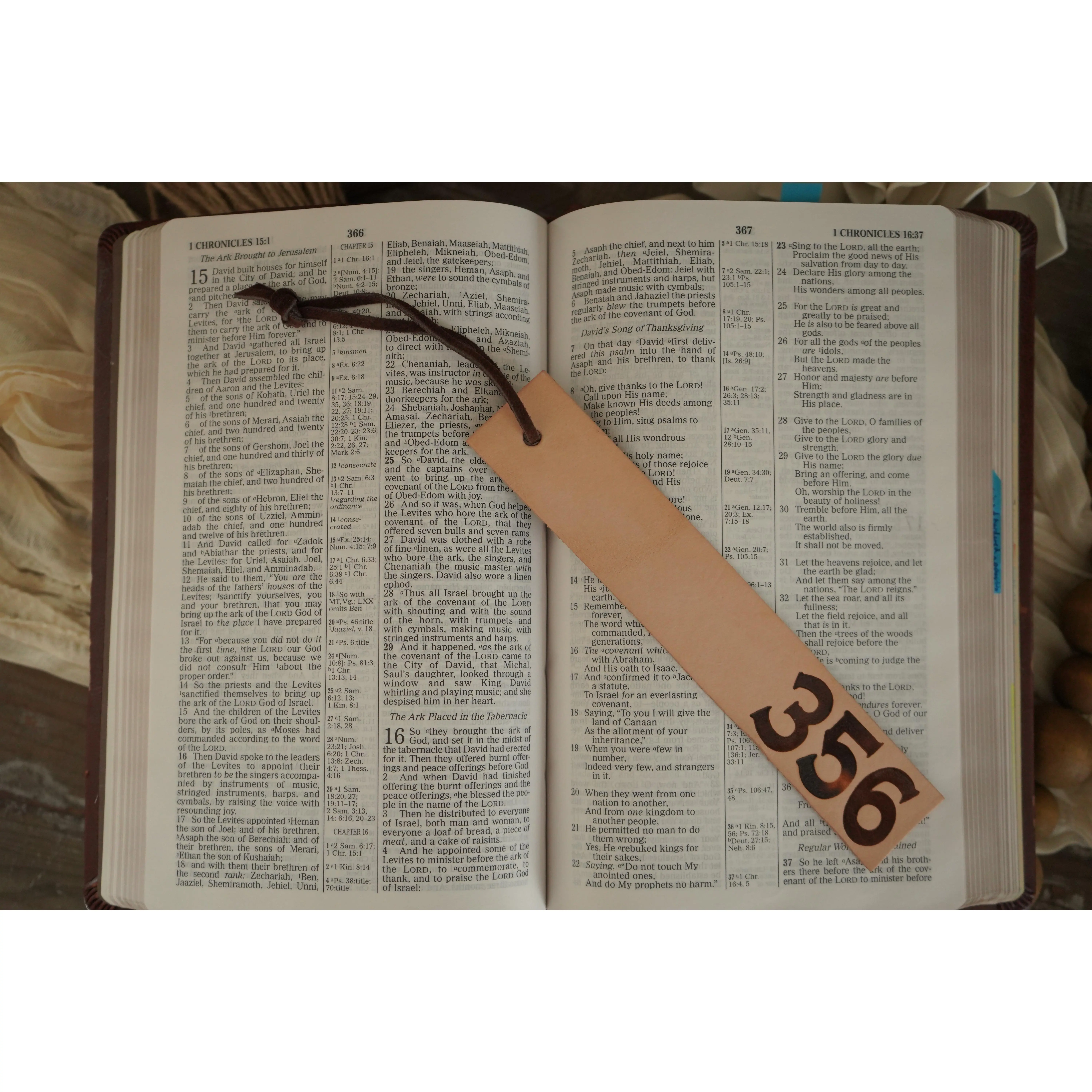 356 - Proverbs 3:56 Leather Burned Bookmark