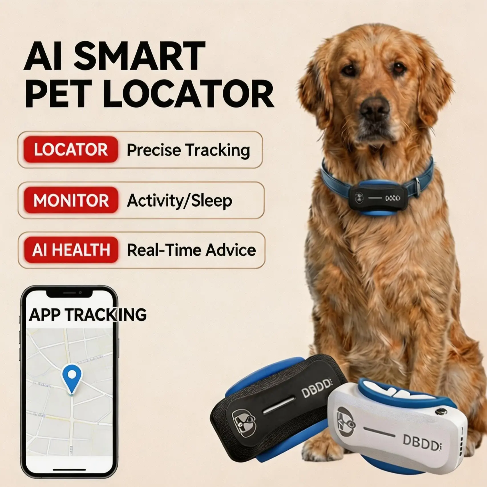 DBDD GPS Smart Electric Fence Dog Collar with Global GPS, IP67 Waterproof AI Tech, Bell Clip Trackers, Safety Bell Trackers, Pet Mood Recognition, Health Monitoring, Anti-Lost Function & Training Features, Black1
