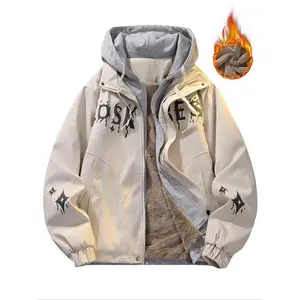 TikTok-trendy American streetwear faux two-piece fur-lined jacket, dark print winter warm coat—a must-have for fashionistas