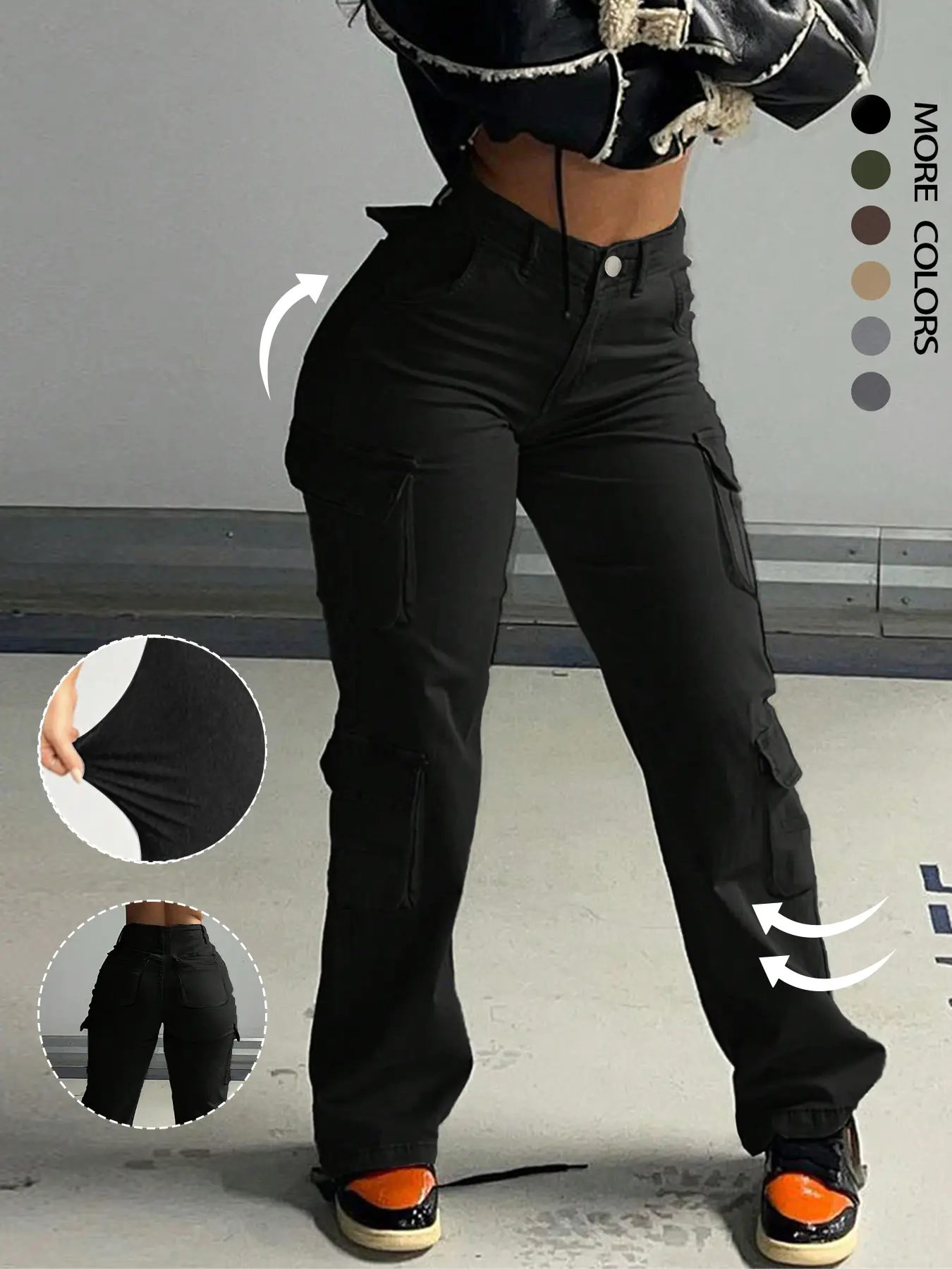 Women's Plain Drawstring High Waist Cargo Pants, Y2K Kpop Style Streetwear Pocket Design Trousers For Daily Wear, Ladies Fall & Winter Bottoms, Baggy