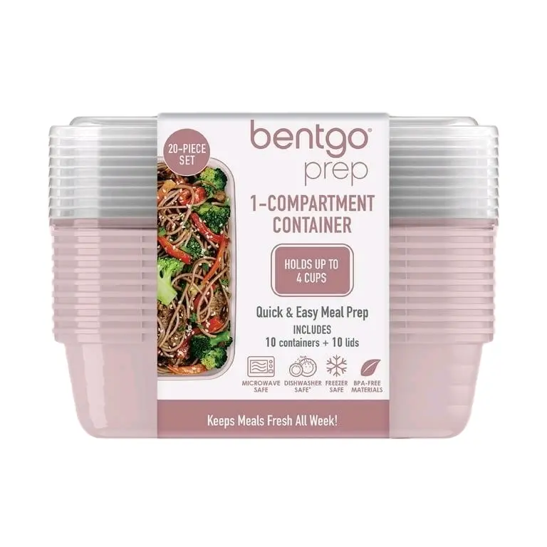 Bentgo Prep - 20-Piece 1-Compartment Reusable Meal Prep Containers with Lids, PFAS & BPA Free Materials, Durable, Microwave, Freezer, & Dishwasher Safe To Go Food Storage (Blush Pink)