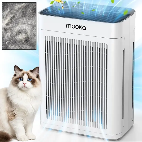 MOOKA Air Purifier for Home up to 300 to 3000sq.ft with PM2.5 Sensor, 3-Stage Filter, Pet Mode, Washable Pre-Filter, H13 HEPA for Bedroom, Dorm, Office,dorm essentials,home essentials