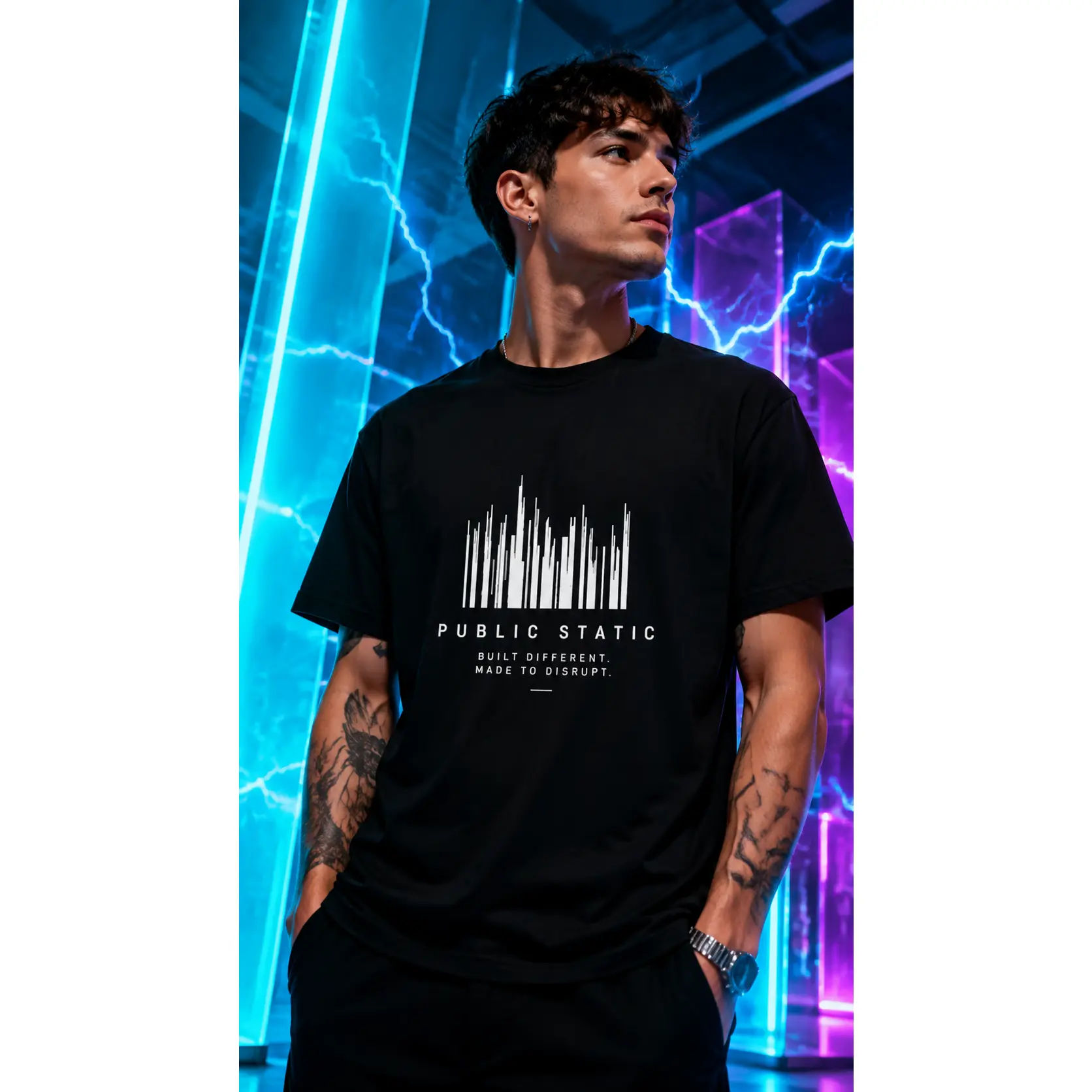 Public Static Built Different T-Shirt | Black Unisex Graphic Streetwear Tee | Signal City Design