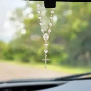 Car Mirror Hanger Pendant, Spiritual Wooden Cross Decor for Auto, Car Ornament, Car Hanging Decoration, Travel Blessing Gift for Baptism Christmas Wedding (Unisex), Car Accessory