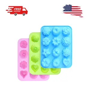 Food Grade Silicone Flower Molds, 3 packs (Pink, Blue and Green)