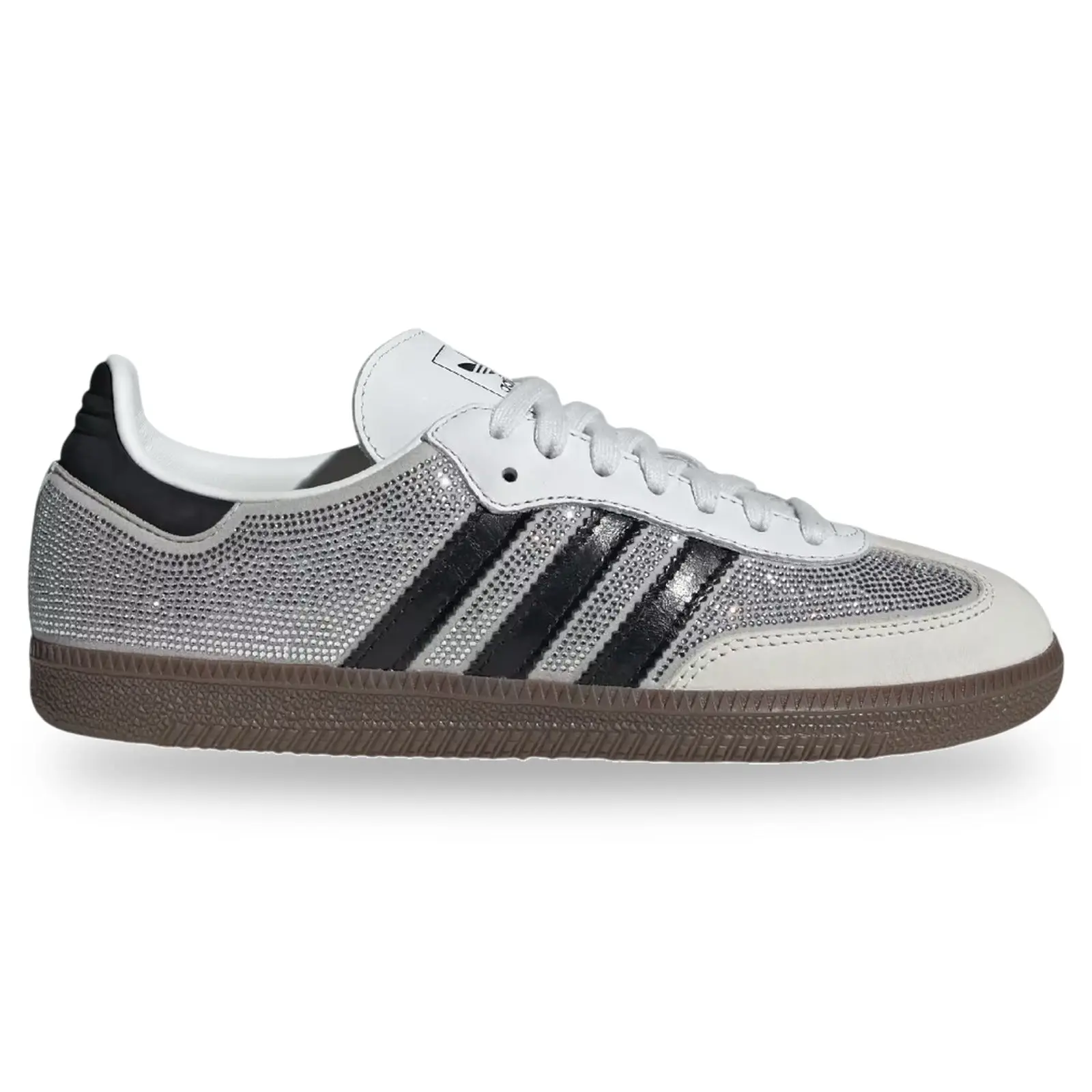 Adidas Samba OG Rhinestone Crystal White Silver Female Round Toe Casual Wear Athletic Low Shoe IH9055 - Authentic Black Diamond Shine Trendy Walking Sneakers for Women (Crystal Dots)