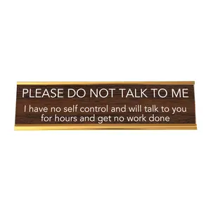 LEMONSODA Nameplate Style Desk Sign (PLEASE DO NOT TALK TO ME) - Brown and Gold