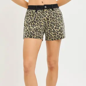 RISEN High Rise Leopard Shorts with Contrast Waistband