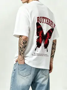 Men's Summer Blood Butterfly T-Shirt, Breathable Quick-Dry Knit Fabric, Elastic Round Neck Short Sleeve, Casual Workout Top