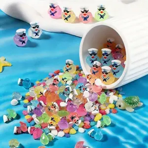 Multicolor Mini Resin Duck Figurine, Resin Animal Sculptures, Glow-In-The-Dark Sailor Design, Decor, Ideal for DIY Micro Landscapes & Dollhouses