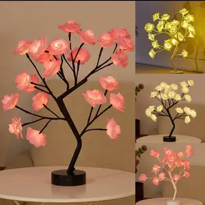 USB Battery Operated LED Table Lamp Rose Flower Bonsai Tree Night Lights Garland Bedroom Decoration Christmas Lights Home Decor