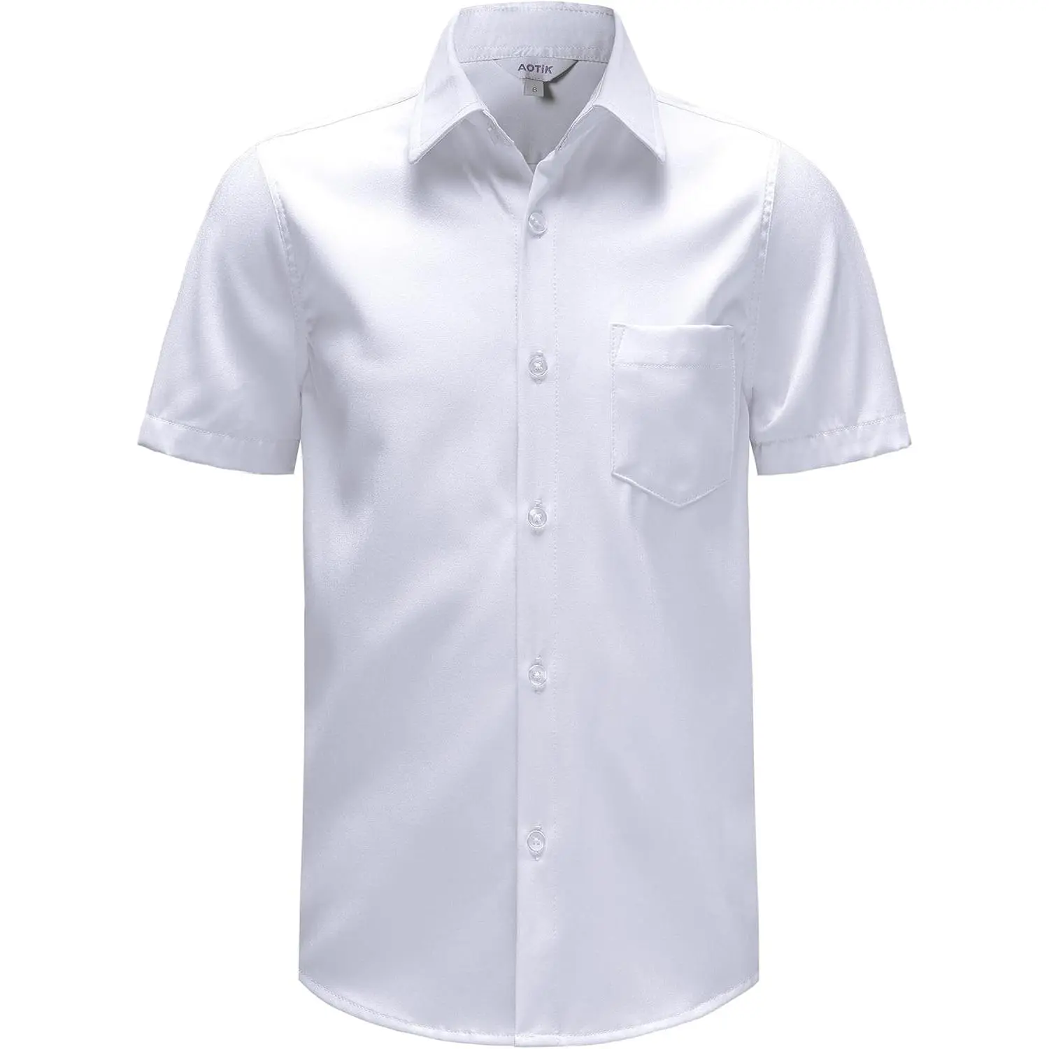 Boys Wrinkle Free Dress Shirts Button Down Short Sleeve Formal Shirts | Stretch, School Uniform, Kids, Church, Collared, Button Up, Wedding, Graduation, Family Photos, Holiday, Casual, with Pocket