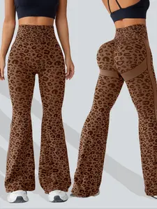 Women's Leopard Print Sporty Yoga Pants, High Waist Micro Flare Leggings, All Seasons Fashion, Comfortable and Stylish, Flared Yoga Bottoms