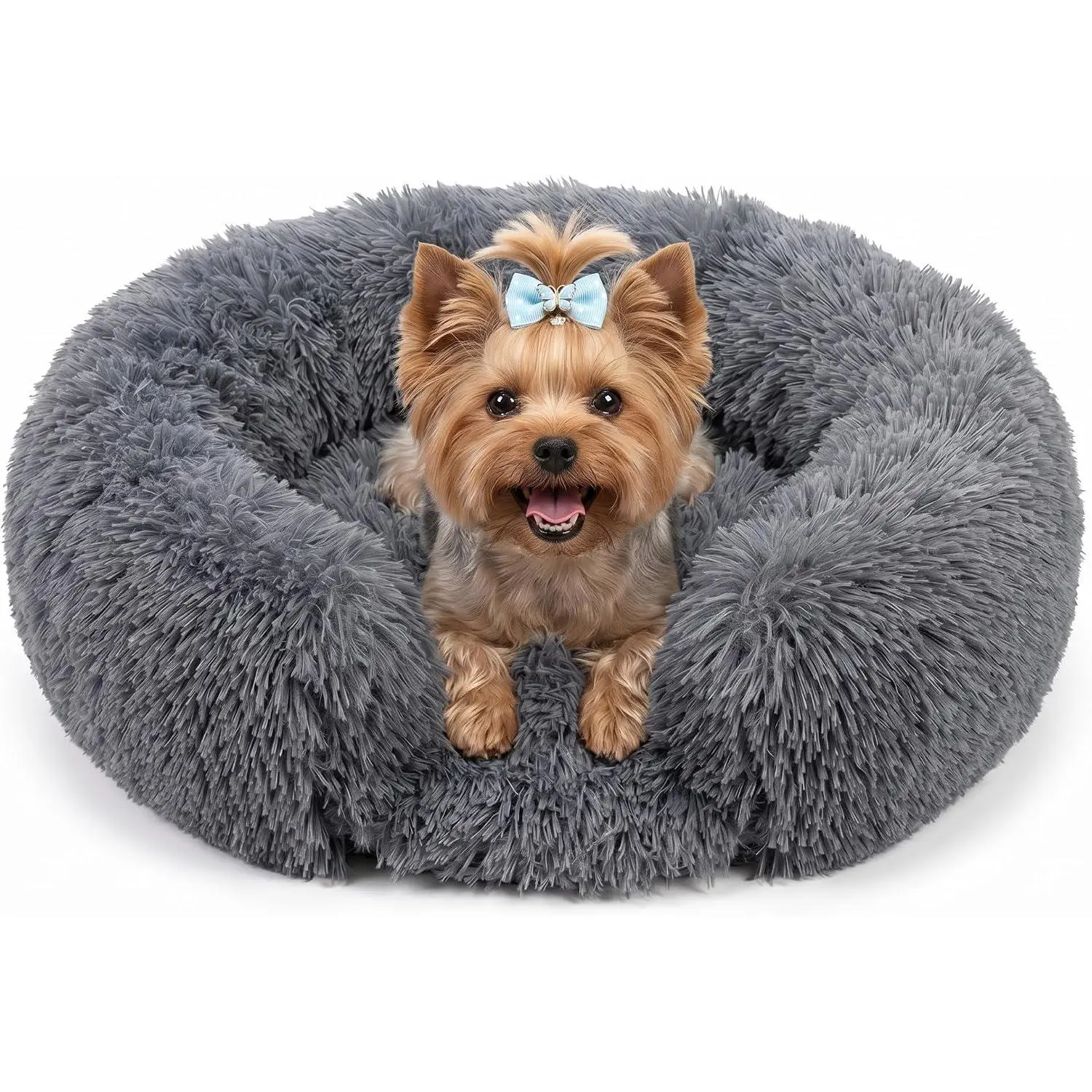 Norvianic Washable Donut Dog Bed Round Calming Pet Bed , Raised Rim and Non-Slip Bottom for Dogs and Cats fluffy cozy base puppy sofa comfort cute cama pedi perros cheer pals board furniture cushion removable sisal storey house soft perch door mat medium
