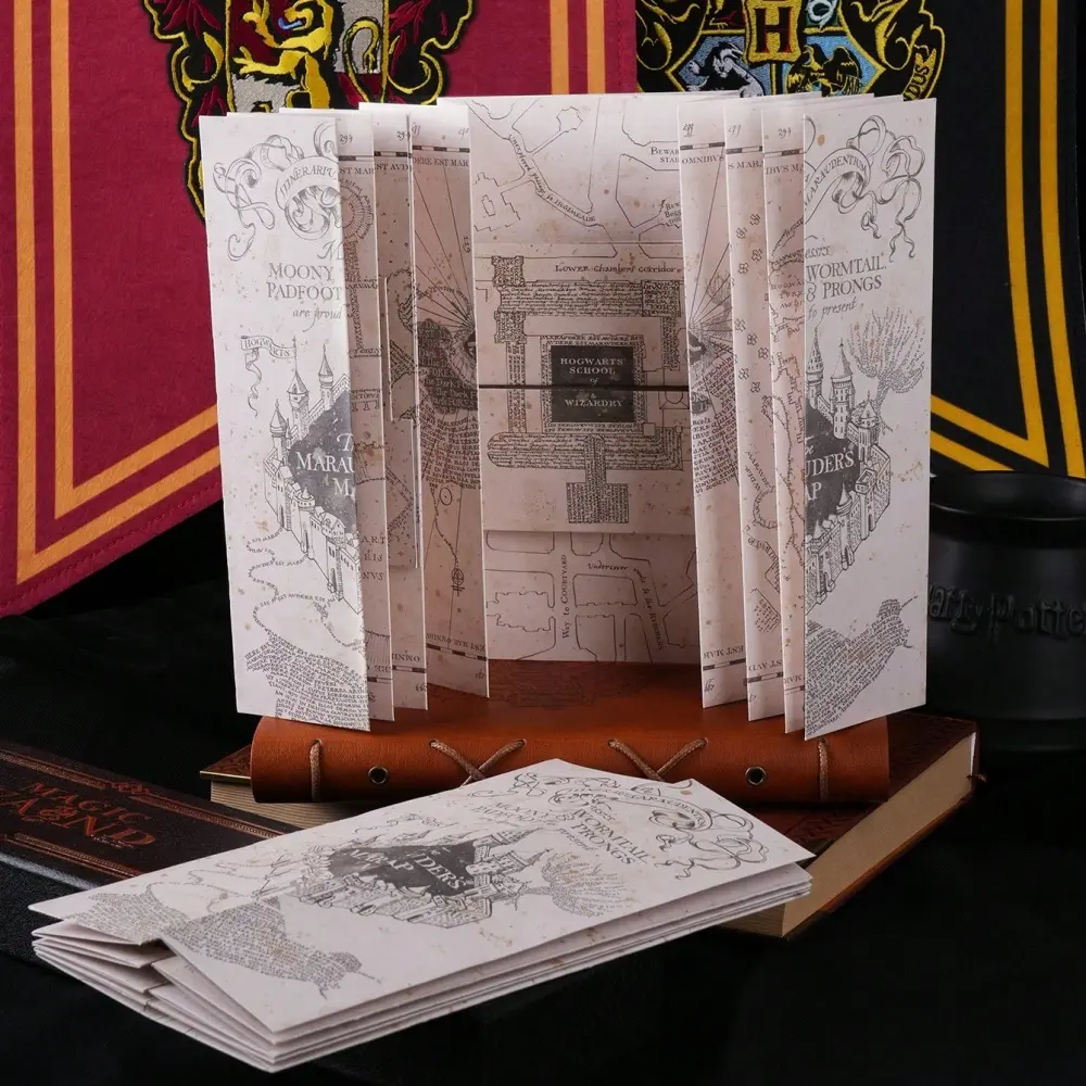 1pc Harry Potter Officially Licensed High Quality Map of The Marauder's School of Magic Hogwarts Castle Magical Cosplay Props Movies Anime Peripheral Gilded Tickets Treasure Hunt Map Collectibles