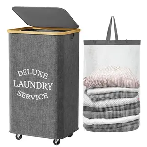 110L Large Laundry Basket with Wheels, Foldable Design, Includes Inner Mesh Bag, Handles & Lid, Ultra-Large Capacity Clothes Hamper, Dirty Clothes Basket