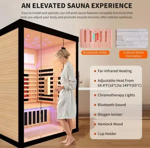 Portable Home Hemlock Sauna Room 2100W Far Infrared Detox Sauna 2 Person Spa