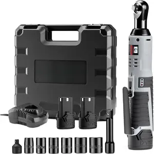 3/8" Cordless Electric Ratchet Wrench Set, 40Ft-lbs, 12V Power Ratchet Tool Kit With 2 Packs 2000mAh Lithium-  And Charger,6 Sockets, 1/4" Adapter and 3" Extension Bar