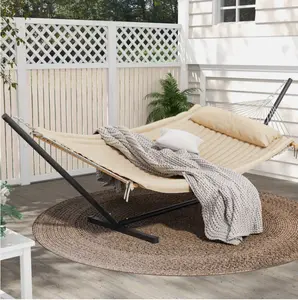 DWVO 12ft Portable Hammock Waterproof Hanging Chair Bed Outdoor Indoor w/ Stand Steel, Blue / Beige / Gray