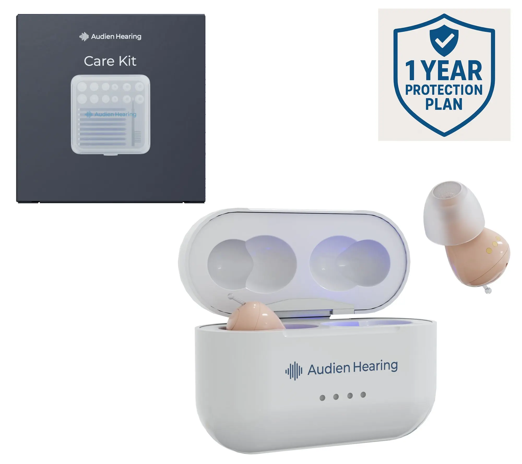 Audien Hearing Atom Pro 2 Hearing Aids with Care Kit & Protection Plan