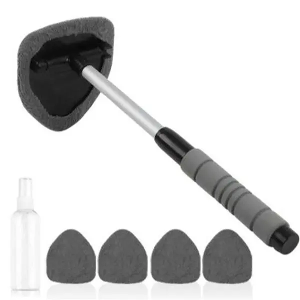 Car & Home Window Cleaning Kit, Car Washing Kit, Extendable Handle Windshield Wiper Tool, Glass Cleaner Brush with 4 Durable Reusable Microfiber Pads