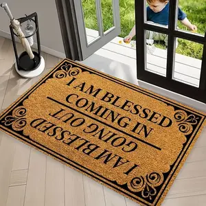 Funny Welcome Mats for Front Door, I Am Blessed Coming in and Going Out Door Mat, Humorous Washable Doormat for Outdoor Indoor Entrance