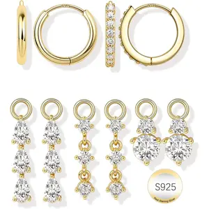 Anziw Women's 10Pcs Gold-Plated Huggie Hoop Earring Stacking Set, Hypoallergenic Dainty 5A CZ Dangle Charms, Elegant Minimalist Versatile Everyday Jewelry, Elegant Minimalist Earrings