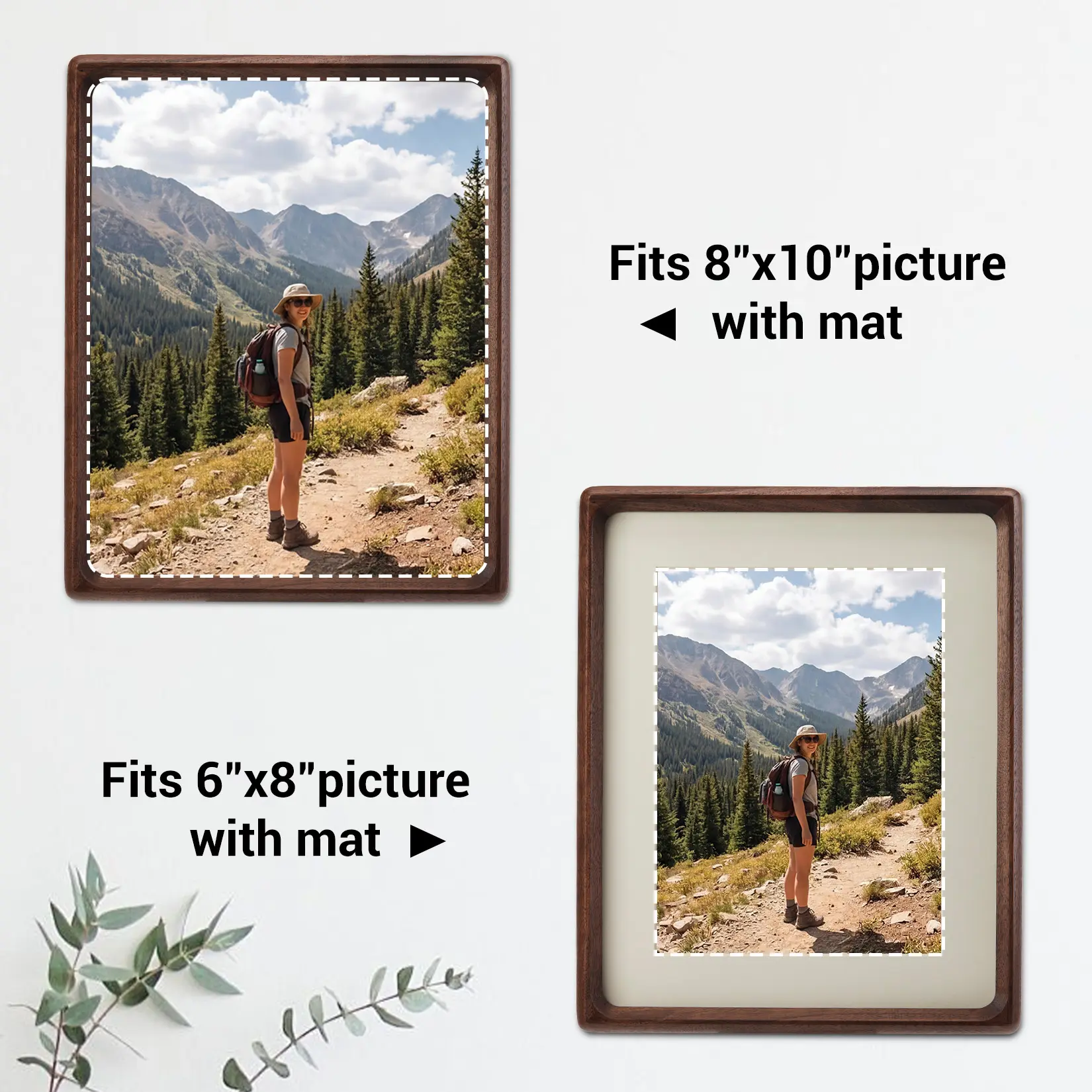 10 Inch Walnut Wood Picture Frame, Inner Frame 20.3×25.4cm, Mortise and Tenon Joint, Acrylic Front & Wood Back, Fits 8x10 & 6x8 Inch Photos, Tabletop & Wall Mount, Pop-Up Design, Gift & Home Decoration, Brown