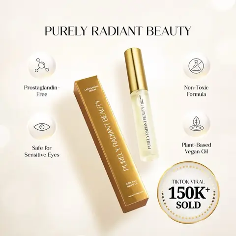 Purely Radiant Beauty Viral Lash & Brow Growth Serum – Organic, Vegan, Prostaglandin-Free – Thicker Longer Lashes – Castor + Rosemary Oil – TikTok Favorite- 100k+Sold