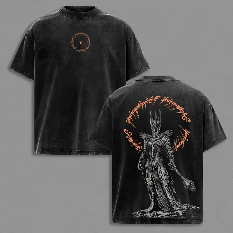Lord Sauron Lord of the Rings Vintage Washed Oversize Cotton T-Shirt, Dark Fanta
