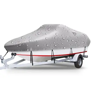 GARVEE Boat Cover, Heavy Duty Waterproof Tarp Covers With Storage Bag, 420D Silver-Coated Oxford Cloth Trailerable Boat Covers, Waterproof And Sun-Proof, For Bass Boat, V-Hull Tri-Hull Boat
