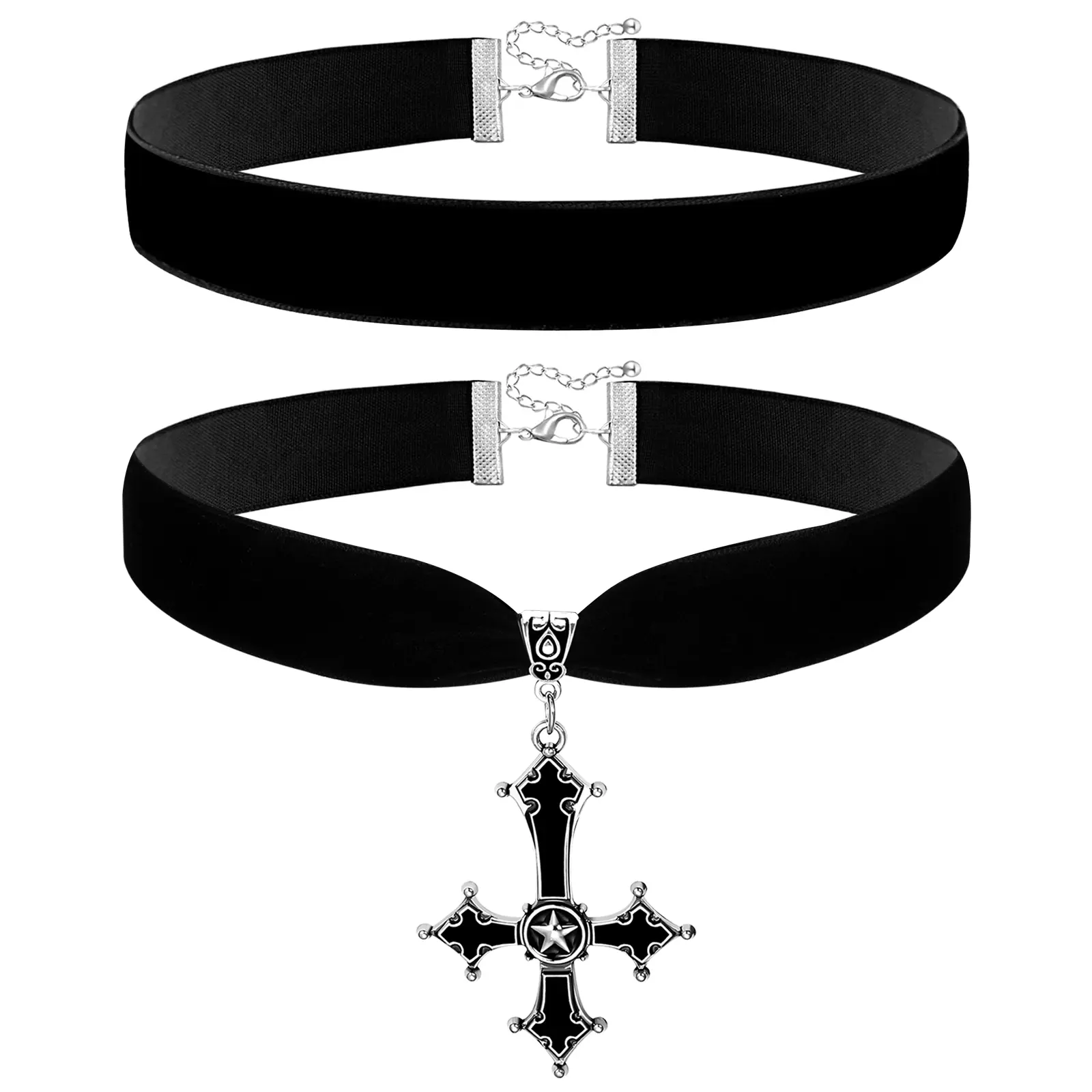 OIDEA Women's Vintage Gothic Cross Choker, Black Velvet Layered Necklace, Adjustable Boho Style Costume Jewelry for Party, Boho Style Necklace, Parties, Comfortable And Durable, Elegant, Casual, Daily, Female, Music Festivals
