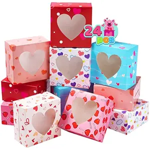 24 Pcs Valentines Day Bakery Treat Boxes, Valentines Cupcake Boxes, Cookie Boxes with Window for Holiday Pastries, Doughnut, Cookie, Cupcakes, Brownies, Truffles Gift Giving