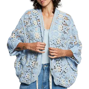 Everyday Air Crochet Batwing Cardigan - Blue