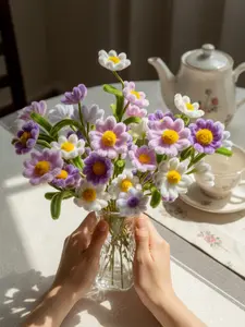 10-Stem Purple Pipe Cleaner Flower Bouquet （No Vase）｜Viral Flower Decor  Cozy Home Aesthetic｜Cute Daisy Bouquet｜Soft Girl Room Decor｜Perfect Desk & Window Decoration｜TikTok Viral Cozy Room Accessories｜