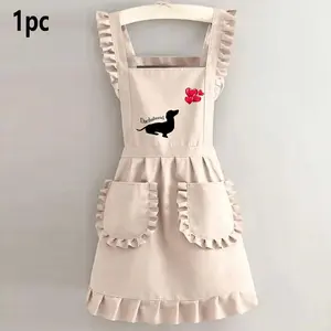 Fashion Korean Apron, Sausage Dog Apron, Cute Puppy, Kitchen Apron, Princess Style, Waterproof Canvas Apron with Pockets, Polyester Material
