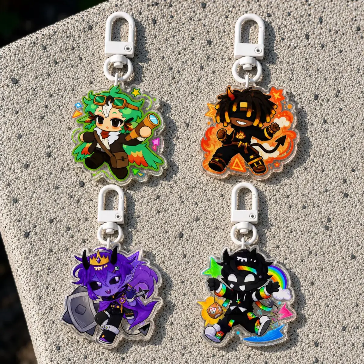 Unstable Universe SMP Acrylic Keychain – ParrotX2, FlameFrags, Wemmbu & Quartet Characters, Bags, Backpacks, Gamer Fan Collection Gift