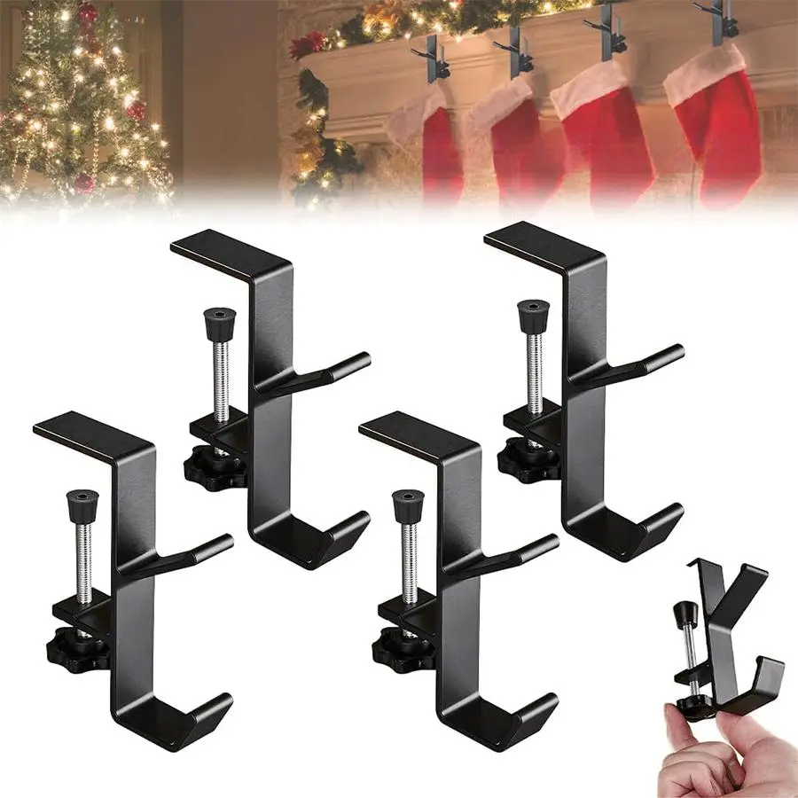 4pcs Hangable Mantle-Mounted Fireplace Hanger, Hardware Tool for Holding Christmas Stockings and Hanging Garlands