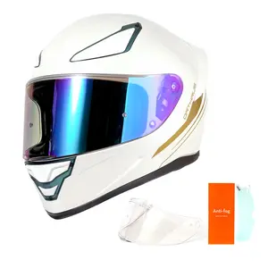 OTS White Full Face Motorcycle Helmet DOT Approved Lightweight Pearl White with Removable Liner & Anti-fog Visor