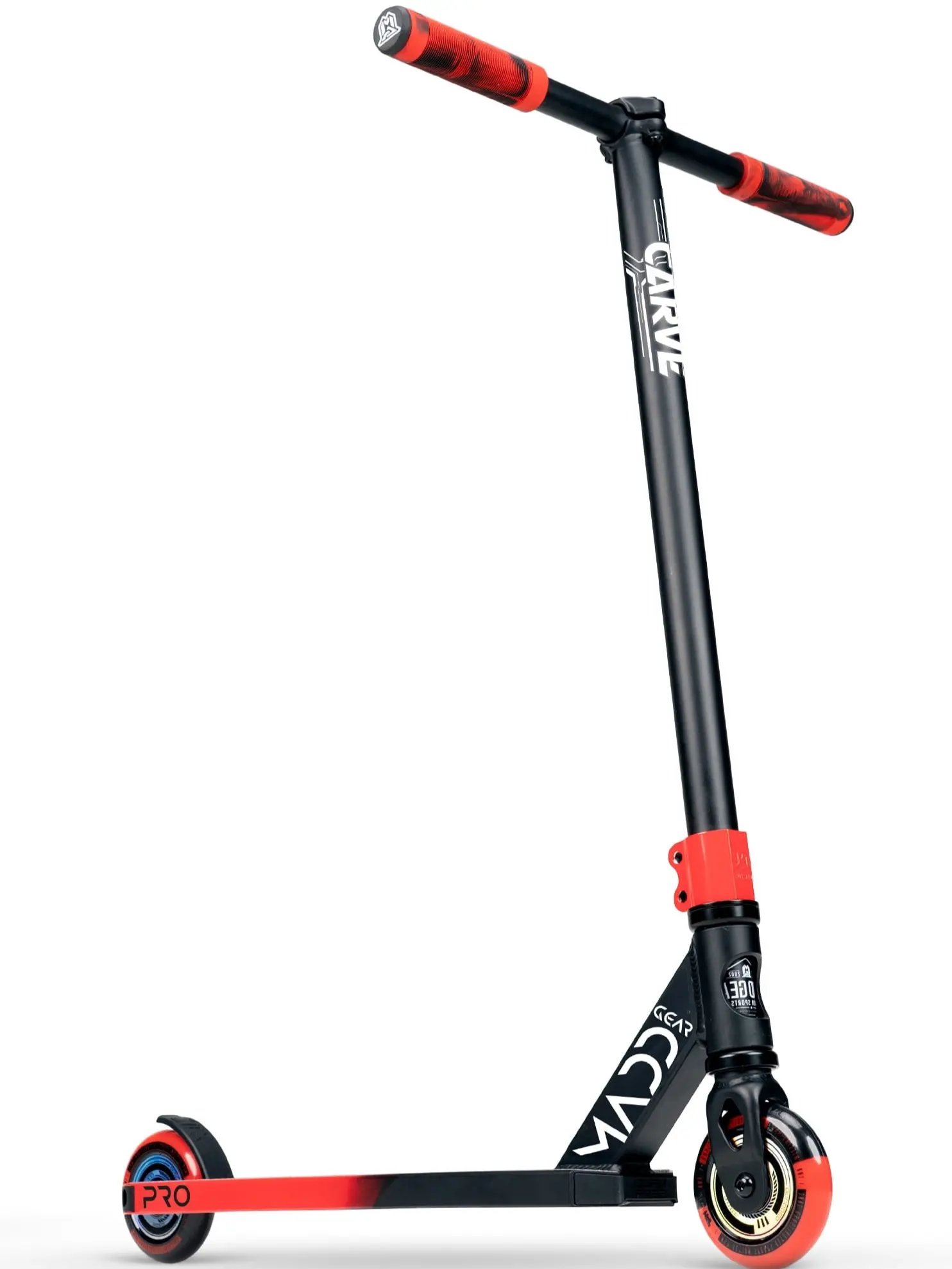 Madd Gear Carve Pro Stunt Scooter, Red Lightweight Aluminum Freestyle Scooter for Youth & Beginner Riders with Holographic Wheels, 3.3Kg / 7.2 Lbs., 6 Years, High-Speed Two-Tone Polyurethane Wheels
