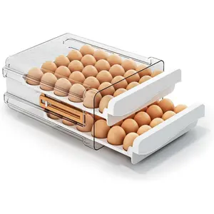Clear Stackable Egg Tray 60 Count with Transparent Egg Holder for Refrigerator, 2 Tier Egg Storage Container with Timing Function